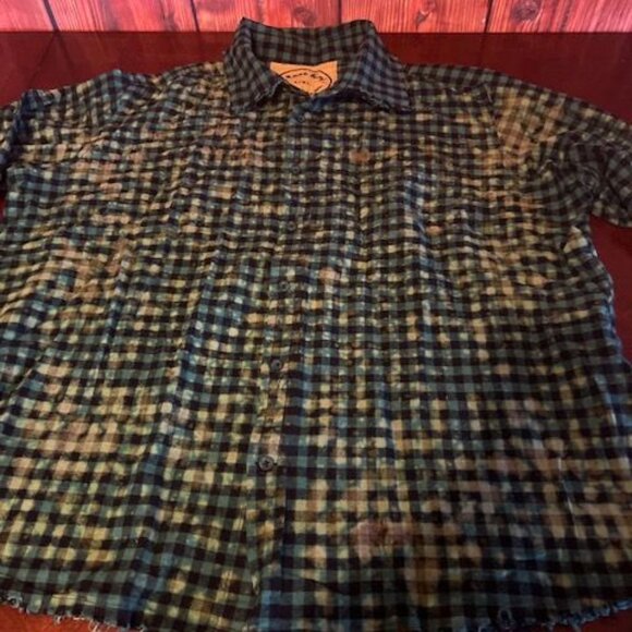 A Rare Bird Handmade Cotton Plaid Shirt With Santa Design tie dye bleached - Picture 7 of 8